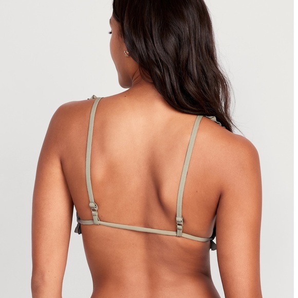 WT OLD NAVY Ruffle-Trimmed Triangle String Bikini Swim Top Color: Birch Leaf - Picture 3 of 8
